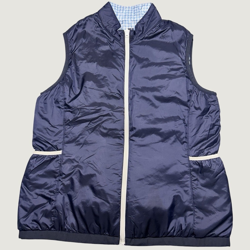 FootJoy Golf Vest Navy Blue Mens Large Full Zip Ripstop Houndstooth Lining